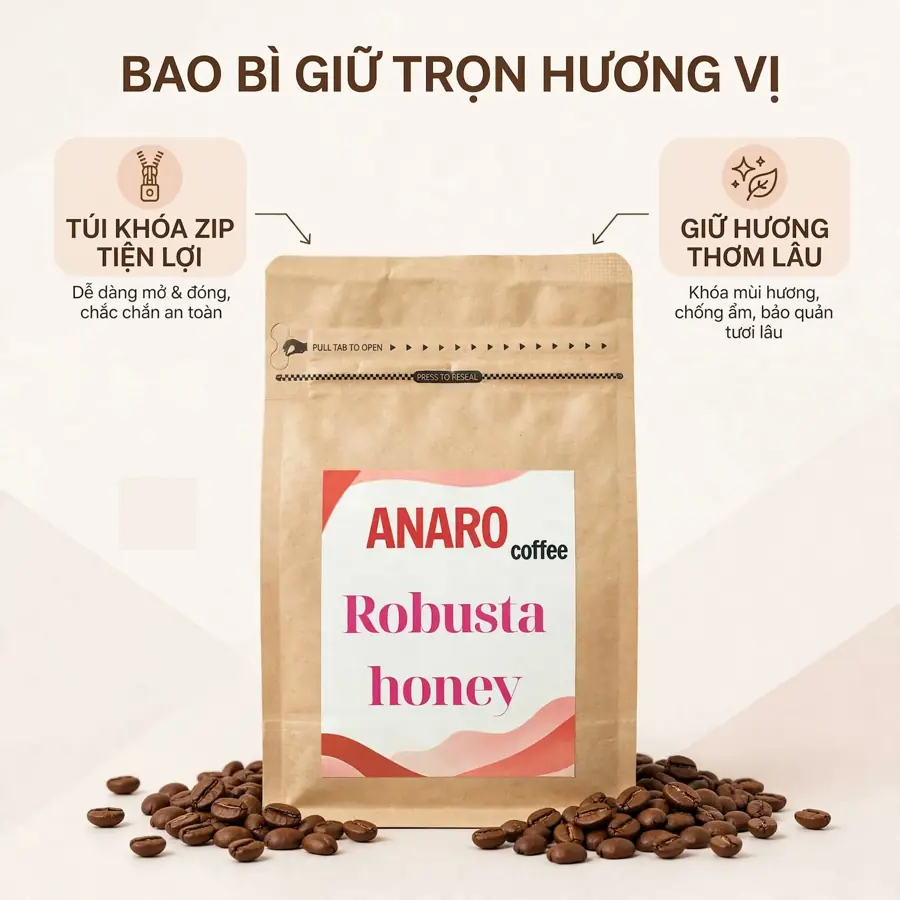 Túi ANARO Robusta Honey có khóa zip